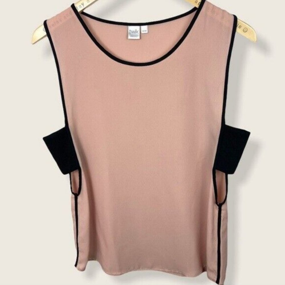 Twik Simons Pink Black Sleeveless Colour Block Top Size Medium Cut Outs Minimal